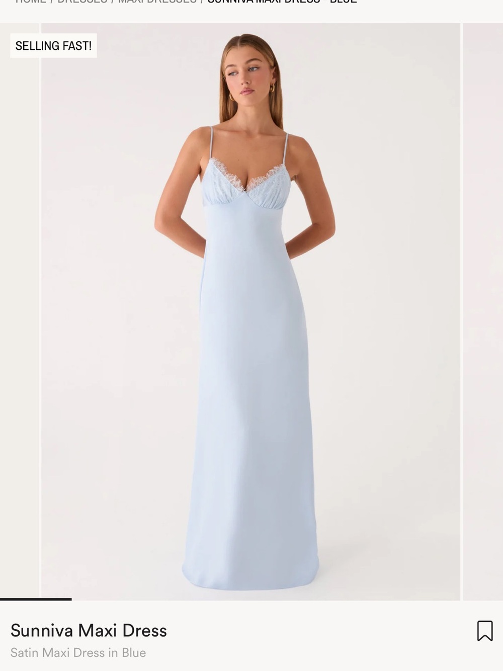 Peppermayo Satin Maxi Slip Dress in Light Blue